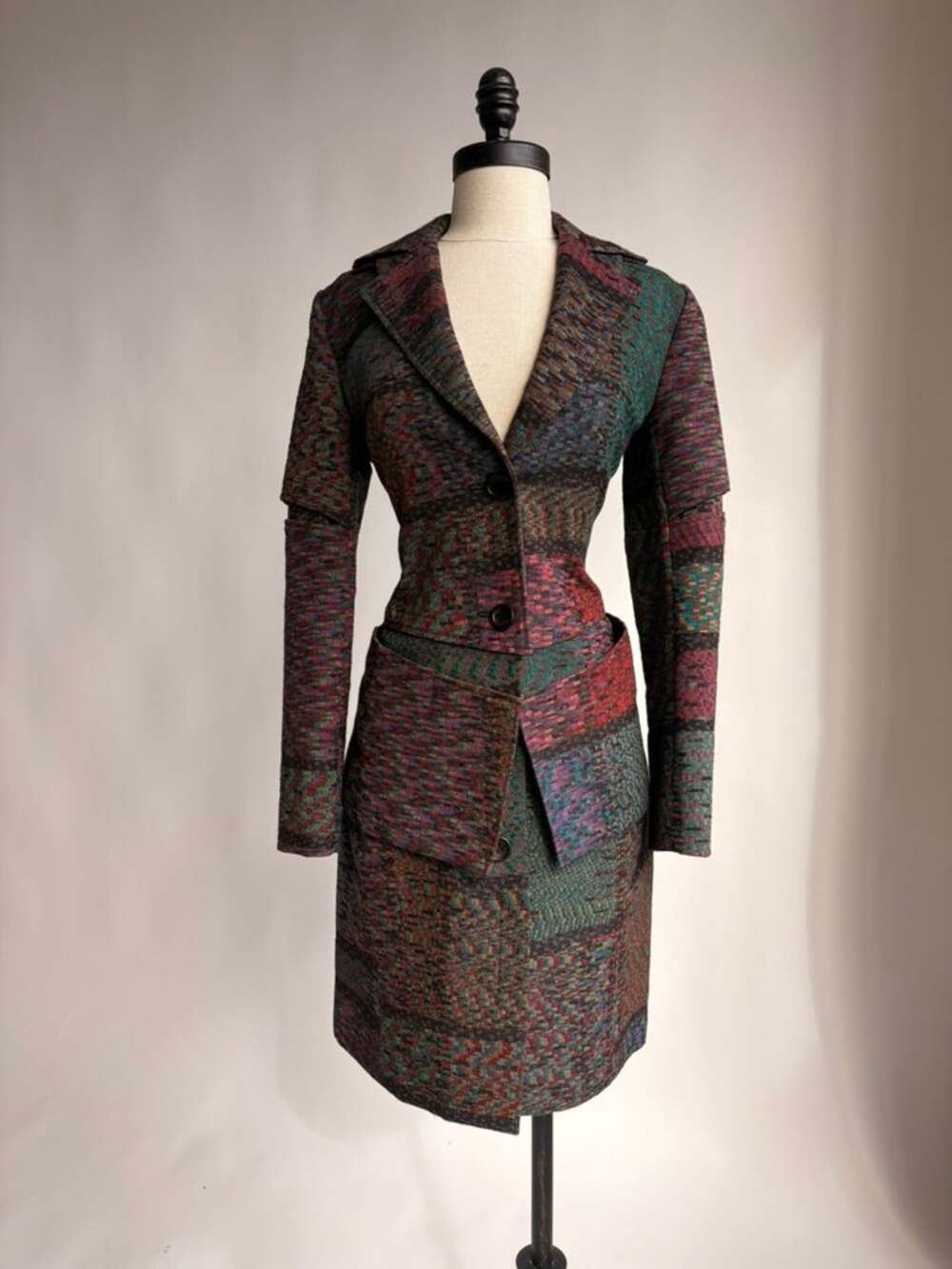 Vintage Issey Miyake 80s Multicolor Woven Skirt Suit